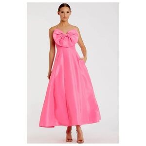 Mac Duggal Statement Bow Midi Elegant Pink Strapless Dress